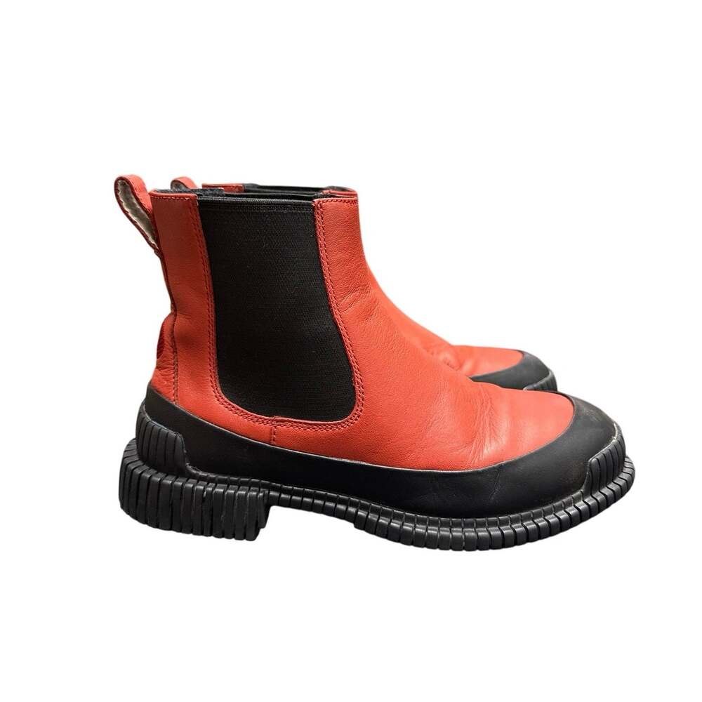 Camper Womens EU 36 Pix Chelsea Boots Red Orange Leather Black Chunky Sole Mod